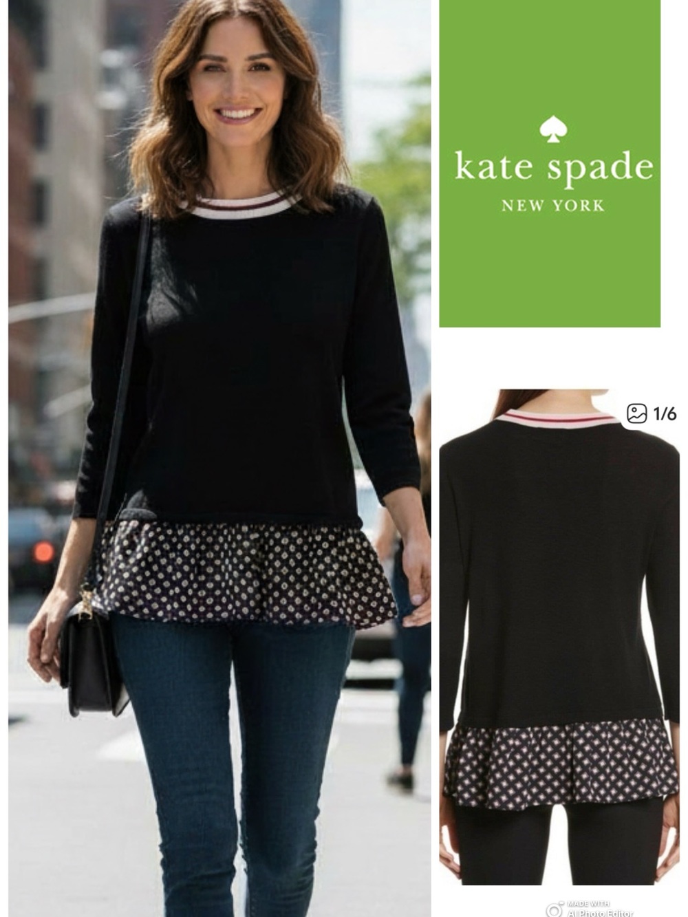 Kate Spade New York "Live Colorfully" Ruffle Twofer Sweater - Size Large